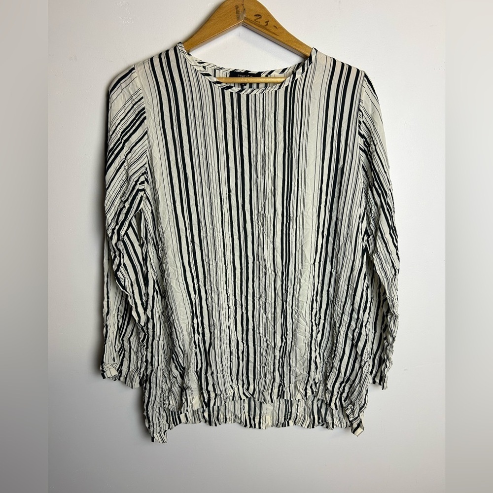 Comfy Usa Blouse Tunic Top Size S‎ Striped Off White Balck Equestrian Timeless
